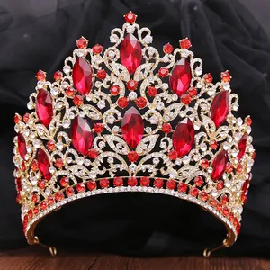 Barok Luxe Kristal Strass Groter Bruids Haar Kroon Accessoires Schoonheid Prinses Koningin Bruiloft Tiara Kronen
