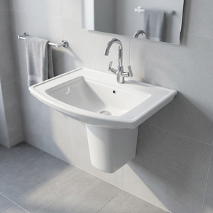 Lavabo demi-piedestal en céramique esthétique, aspect pierre de granit gris rustique, pour projet de luxe - Product Image 5