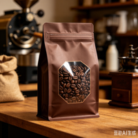 Sac à café personnalisé avec soufflet latéral, fond plat, fermeture éclair et valve de dégazage pour grains de café et café moulu