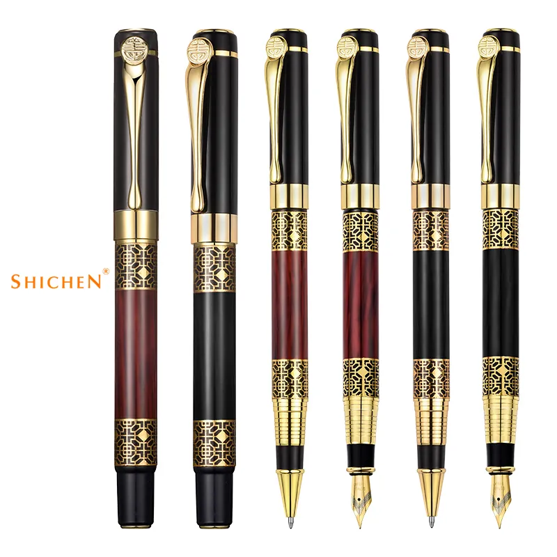 Custom pens logo printed executive black rose gold fountain ballpoint luxury metal pen for men