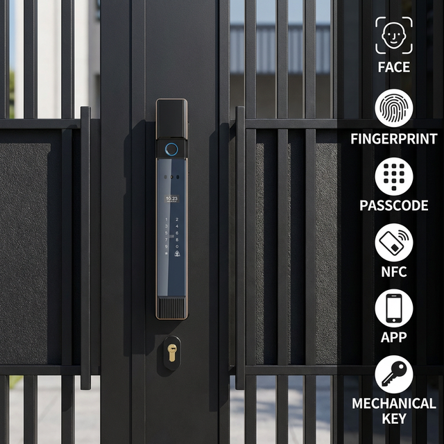 Vertexis Waterproof WiFi Outdoor Smart Gate Lock 2-Sided Face Fingerprint Unlock Tuya App Control Password Cloud Storage