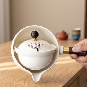 Chinese Classic Smart Porcelain <b>Tea</b> <b>Pot</b> Lid Easy Infusion Eco-Friendly Non Toxic Automatic Flip Design Wooden Handle Microwave - Product Image 3
