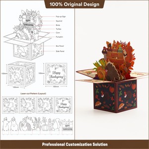Carte de vœux 3D pop-up de Thanksgiving avec dinde, citrouille et maïs, en boîte, en papier recyclable, cadeau de fête - Product Image 5