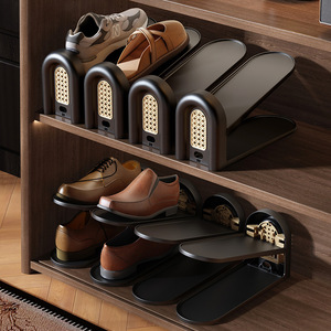 Vintage Style Rattan <b>Shoe</b> <b>Rack</b> Double Layer Adjustable <b>Storage</b> For Entryway Sneakers Boots High Heels - Product Image 1