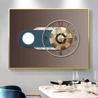 2027 Tren Baru Dekorasi Restoran Modern Mewah Bingkai Abstrak Gambar Geometris Seni Dinding Kristal Porselen Dengan Jam