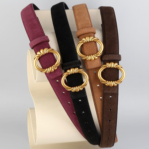 Elegant Vintage Oval Buckle <b>Belt</b>, Women's All-Match Suede Cowhide Decorative Waist <b>Belt</b> - Product Image 1