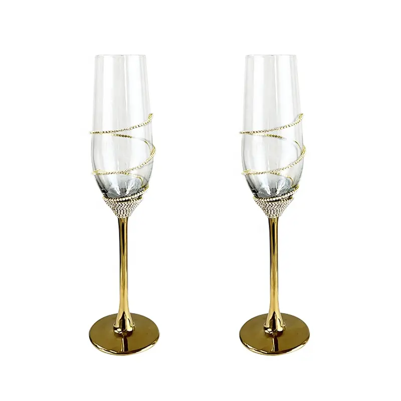 Garrafas de champanhe de cristal surround com haste galvanizada de ouro 200ml, coroa de diamantes, taças para casamento, flautas