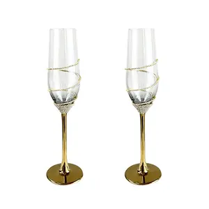 200ml altın galvanik kök elmas zincir Surround kristal şampanya bardakları Goblets düğün flüt