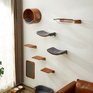 Wandgemonteerd gebogen bord massief houten kattenboom wandklimrek geïntegreerd nest springplank Japans systeem alle seizoenen - Product Image 4