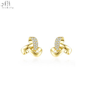 Pendientes de Diamantes Naturales en Oro Amarillo Sólido de 18K, Serie Nudo Entrelazado, Exclusivos de Proveedor de Hong Kong, para Uso Diario de Mujeres - Product Image 1