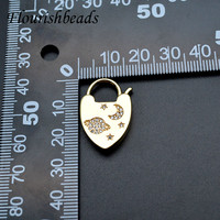 Liontin Berbentuk Hati dengan Lapisan Emas 18K dan Batu CZ Putih, Ukuran 18x25mm, untuk Pembuatan Kalung
