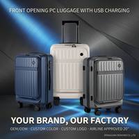 Valise Cabine PC à Ouverture Frontale Extensible Approuvée par les Compagnies Aériennes avec Port USB, Support Téléphone et Porte-Gobelet, Fermeture Éclair Anti-Éclatement, Roues Pivotantes OEM ODM