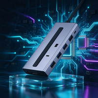 Adaptor Hub Multiport Docking Station USB C, Layar Display, Pengisian Cepat PD, Pembaca Kartu untuk Laptop, Smartphone, Kantor, dan Perjalanan