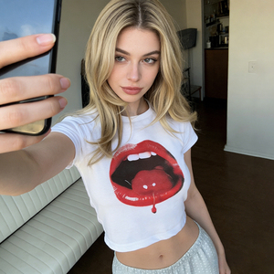 T-shirt basique à col rond et manches courtes, imprimé à carreaux, tricoté, respirant, écologique, imprimé numériquement, coupe classique, décontracté, pour l'été - Product Image 5