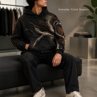 Sweat à capuche noir Original Espresso Relief texturé abstrait streetwear pour le printemps, vente en gros ODM, 100% polyester respirant