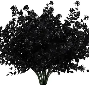 GM Black Artificial Flowers, Fake Outdoor UV Resistant Plants Faux Plastic Greenery Shrubs