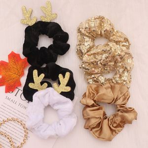 Set de 6 coleteros elásticos de terciopelo con lentejuelas y cuernos de reno navideños para mujer, a la moda, para fiestas navideñas - Product Image 5