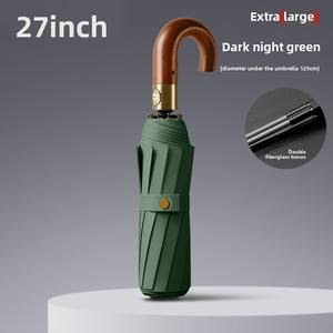 Mango curvo de madera Paraguas automático 10 costillas Totalmente automático Un clic Abrir Cerrar Publicidad comercial Fábrica al por mayor - Product Image 6