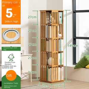 Basit çok katmanlı bambu dönen kitaplık zemin ayakta duvar depolama raf için çocuk oyuncağı kabine vitrin - Product Image 6