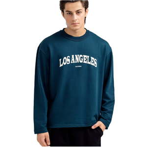 Unisex <b>Navy</b> Blue Crew Neck Pullover <b>Sweatshirt</b> Regular Fit Solid Color Casual Knitted Fleece 100% Cotton Autumn Wear - Product Image 1
