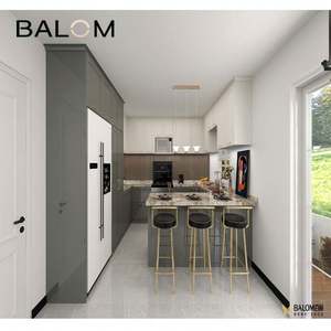 Meubles de cuisine en MDF mélaminé en forme de U, unités de cuisine en kit, finition acrylique - Product Image 1