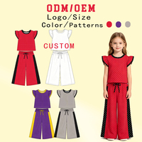 Ensemble de vêtements pour filles personnalisé à pois, haut court à manches bouffantes, pantalon large à rayures latérales, ensemble de vêtements décontractés pour enfants en 2 pièces