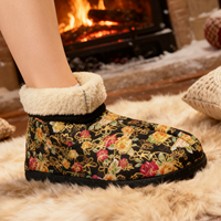 Chaussettes épaisses antidérapantes en polaire écologique à imprimé floral numérique doré, avec bordure haute à la cheville, pour femme, hiver, résistantes au froid