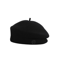 Béret en pure laine plissé avec logo M, style coréen vintage, casquette de peintre pour femme, béret chaud d'hiver