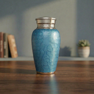 Blue Metal Cremation Urn Human <b>Ashes</b> Memorial Casket Portable Decorative <b>Keepsake</b> <b>for</b> Funeral Remembrance - Indian Home Crafts - Product Image 1