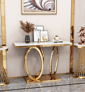 Modern Metal <b>Console</b> <b>Table</b> Marble Look Top Ring Base Entryway Sofa <b>Table</b> for Living Room Hotel - Product Image 2