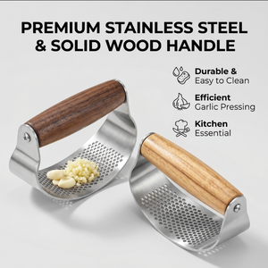 Prensa de ajo <span class=keywords><strong>manual</strong></span> mejorada de acero inoxidable con mango ancho de madera, <span class=keywords><strong>picadora</strong></span> y trituradora de ajo para utensilios de cocina doméstica - Product Image 4