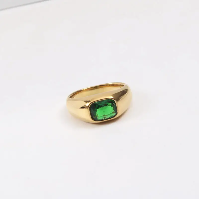 Nhà Sản Xuất Trang Sức Bold Thép Không Gỉ Màu Xanh Lá Cây Emerald Gemstone Ring Cho Phụ Nữ
