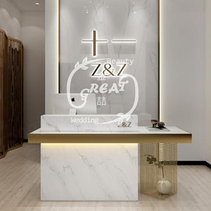 Thiết kế sáng tạo hiện đại bằng đá cẩm thạch trắng phía trước quầy bàn vàng Thẩm mỹ viện bàn tiếp tân - Product Image 4