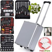 Ensemble d'outils ménagers 799 pièces avec valise à roulettes en aluminium Kit d'outils de réparation automobile Boîte à outils et roues