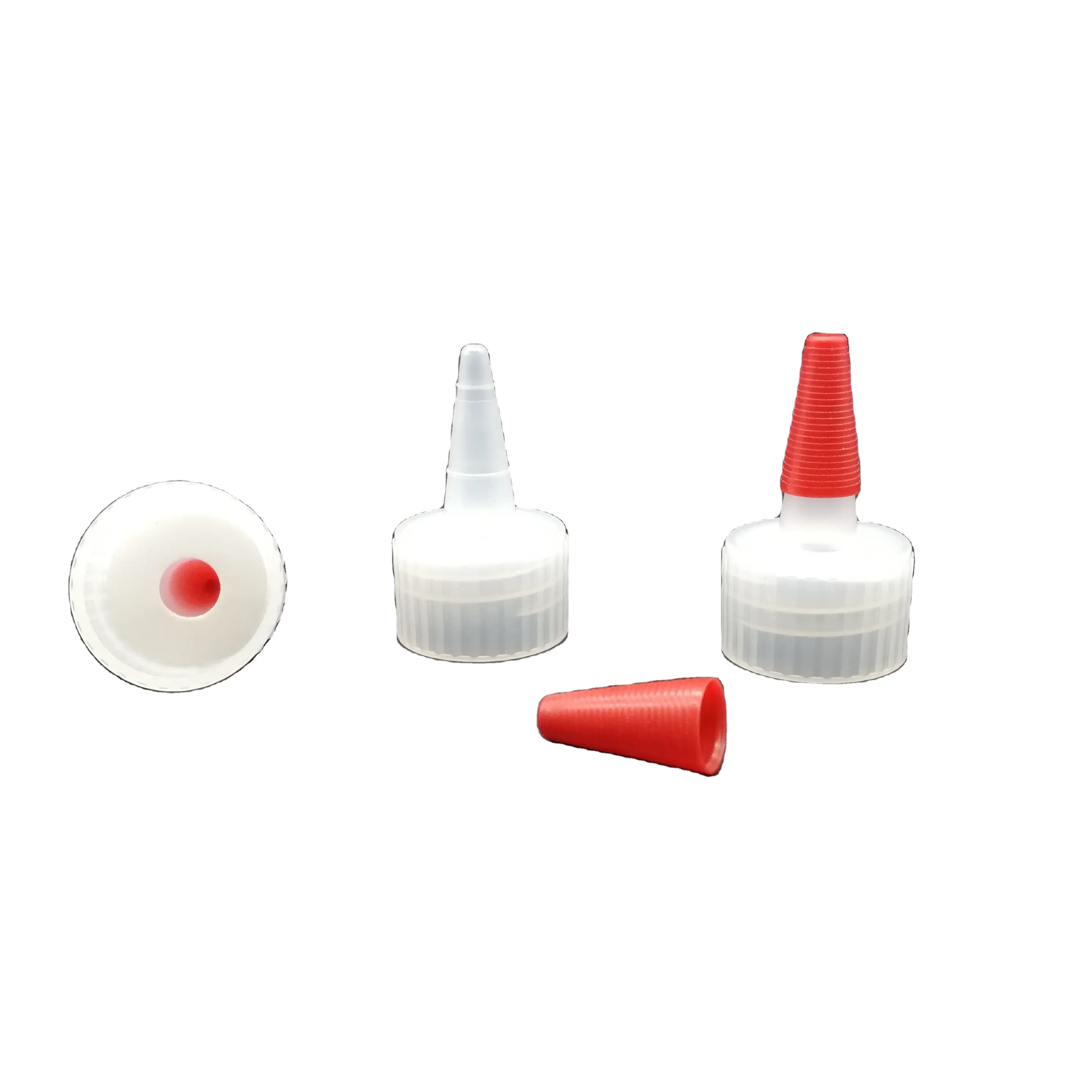 Custom 28mm 33mm 38mm 410 LDPE HDPE Plastic Nozzle Spout Cap with long Red Sealer Tip