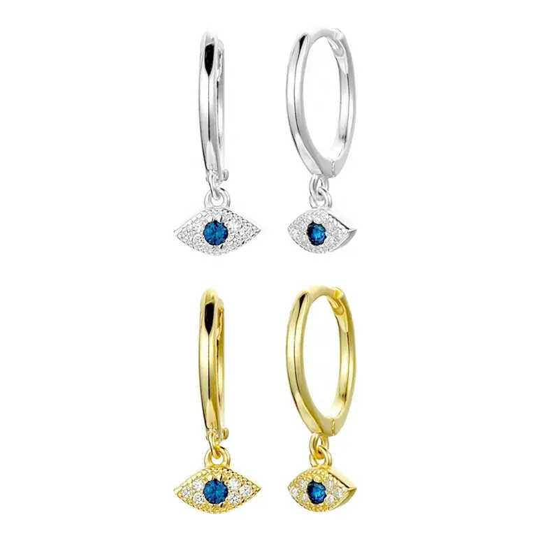 925 Sterling Silver Devil's Eye blue Zircon Earrings Evil Eyes Drop Earrings Magic Huggie Hoop Earrings for Women or Girl 2022