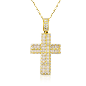 Collar Clásico de Compromiso con Colgante de Cruz y Diamante CVD Cultivado en Laboratorio, Chapado en Oro de 10K/14K/18K sobre Plata Personalizada, Cadena para Suéter, Regalo VS - Product Image 1