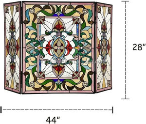 Écran de cheminée en vitrail, 3 panneaux, motif floral, décoration traditionnelle, couleur bleue, forme rectangulaire, décoration artistique, 110*70CM - Product Image 5