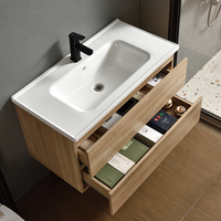 Meuble-lavabo mural moderne et peu encombrant GPSR 800 mm, design minimaliste, en bois flottant, avec vasque en céramique, écoresponsable, idéal pour projets scolaires