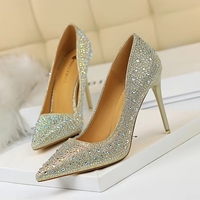 Chaussures de soirée coréennes pour femmes à talon fin, bout pointu, sexy, élégantes, avec strass colorés, pour femmes