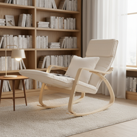 Fauteuil à bascule avec repose-pieds, design scandinave moderne, chaise en bois courbé, structure en bois K/D, tissu en velours, housse amovible, appartement