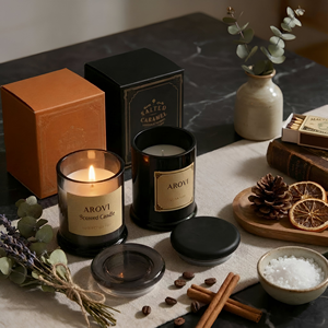 Candela Arovi in Cera di Soia Premium, Lussuosa e Semplice, in Barattolo di Vetro Marrone e Nero, Logo Personalizzato, Decorazione Vintage per la <span class=keywords><strong>Casa</strong></span> - Product Image 2