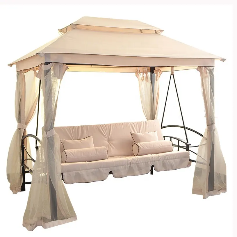 High Quality Swing Chair Garden 3 Seater Roof Outdoor Metal Patio Wrought Iron Patio Swings Bed