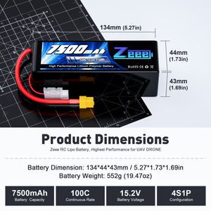 ZEEE 드론 배터리 HV 고방전율 4S 15.2V 7500mah 100C FPV 리포 배터리 항공 촬영 및 농업용 드론 - Product Image 2