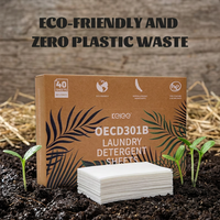 Feuilles de lessive entièrement dissolvables, emballage sans plastique, boîte en papier kraft, formule enzymatique naturelle