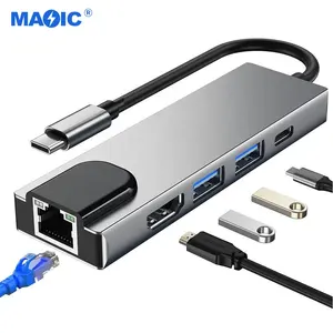 Computer hardware software 1000Mbps usb 3.0 hdmi type c hub multiport adapter docking station 5 in 1 usb hub for laptop