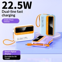 Nouvelle batterie externe à charge ultra-rapide 22,5 W avec câble intégré, grande capacité 10000 mAh, sortie multi-ports USB, portable