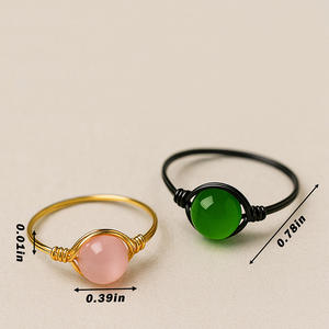 Natural Gemstone Amethyst Green Aventurinehand Craft Wire <b>Wrap</b> Bronze Plating Gemstone Ball Ring - Product Image 3