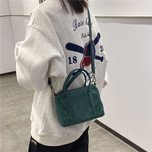 Prezzo ragionevole Versatile stile Casual Mini Tote Bag in velluto a coste ecologico tinta unita con cerniera - Product Image 2