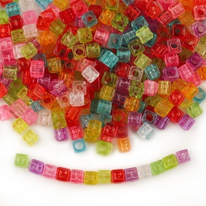 Perles de lettre carrées transparentes en plastique couleur bonbon perles colorées à grand trou matériel perlé bricolage - Product Image 2